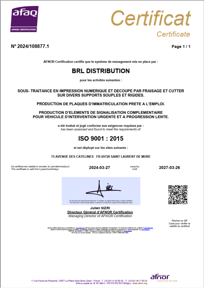 certificat ISO 9001 AFNOR certification